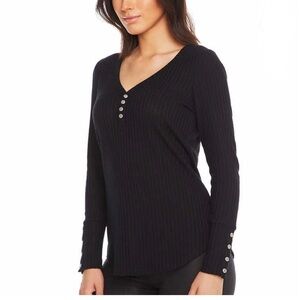CHASER Slub Jersey Black Long Sleeve Henley with Button Cuffs Black 3X